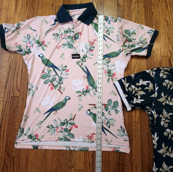 Albatros Partner Mens Performance Golf Polos Size Large Pink Green Birds Parrot - Picture 7 of 11